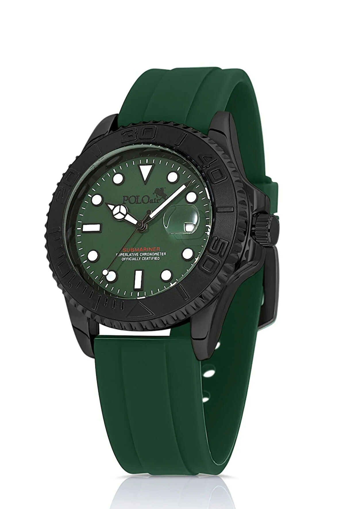 Mercan Takvim Slikon Kordon Erkek Kol Saati Yeşil Siyah Renk PL-0941E4x