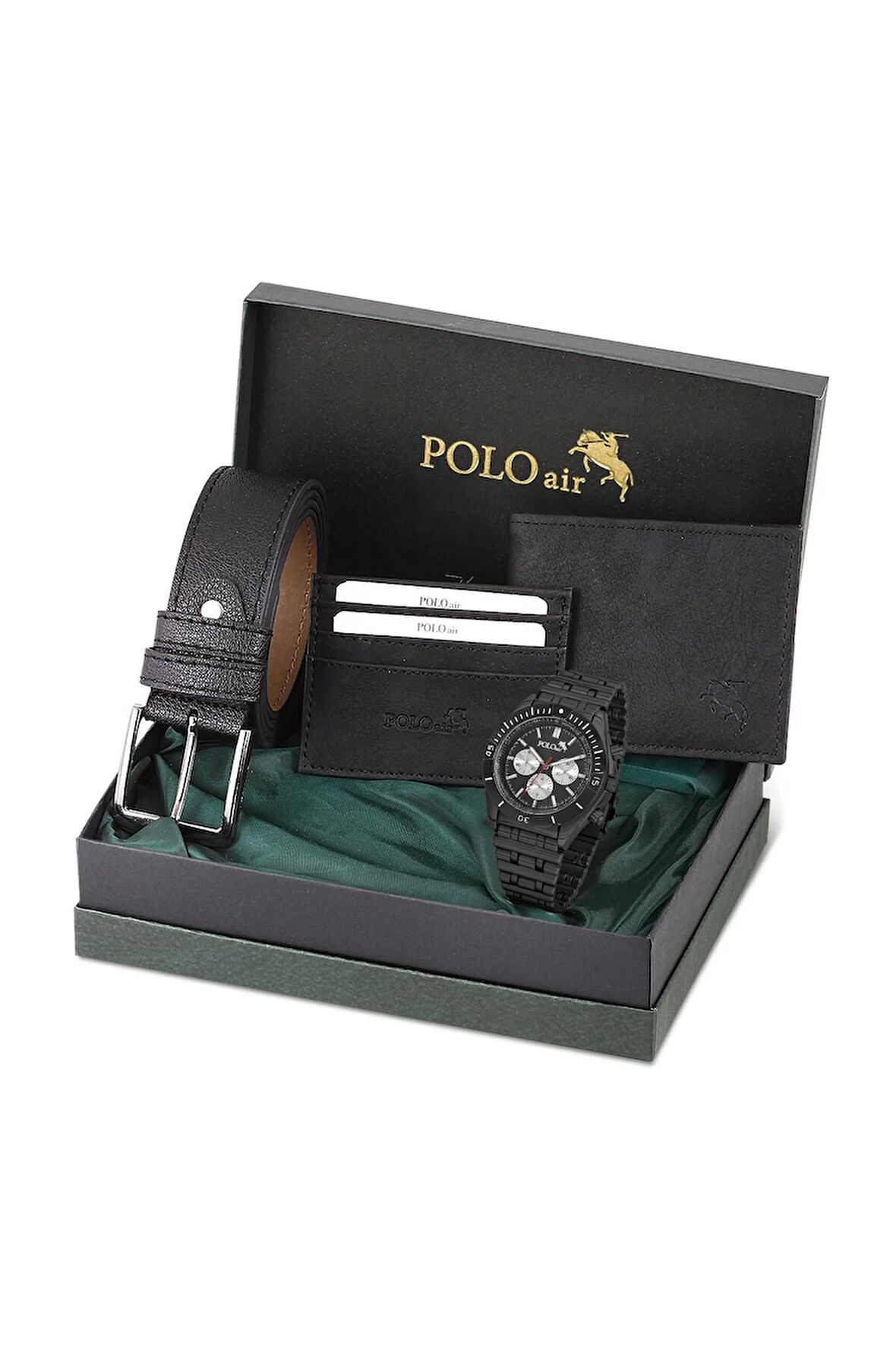 Erkek Kol Saati Cüzdan Kemer Kartlık Kombin Siyah Set PL-0898E1