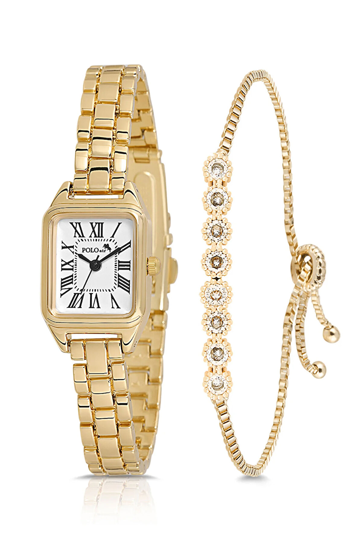 Vintage Kadın Kol Saati Zirkon Taşlı Su Yolu Asansörlü Bileklik Kombin Gold Renk PL-1522B1