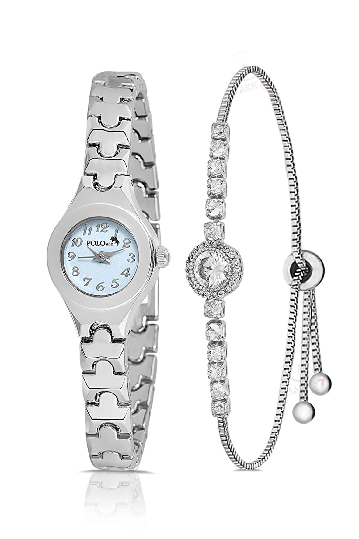 Rakamlı Klasik Minik Kadın Kol Saati Zirkon Taş Yuvarlak Bileklik Kombin Gümüş Mavi Renk PL-1524B6