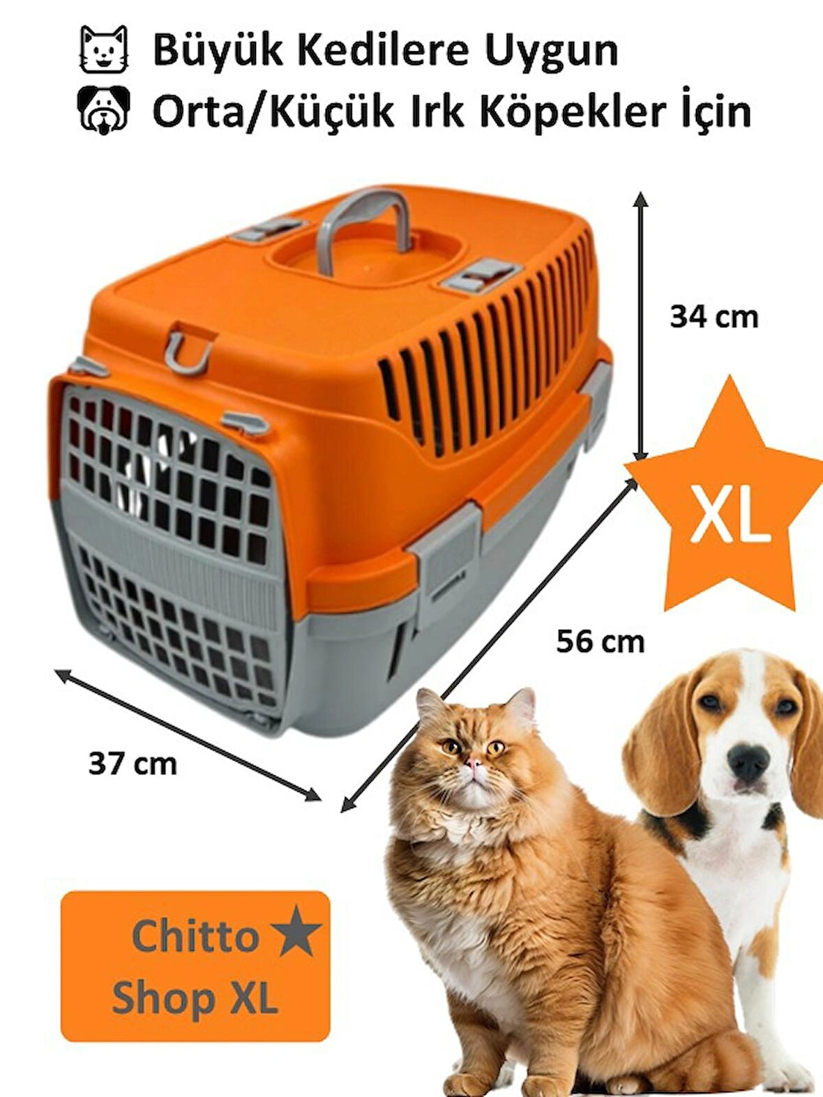 Büyük Kedi & Orta Irk Köpek Taşıma Çantası – 37×56×34 cm - TURUNCU