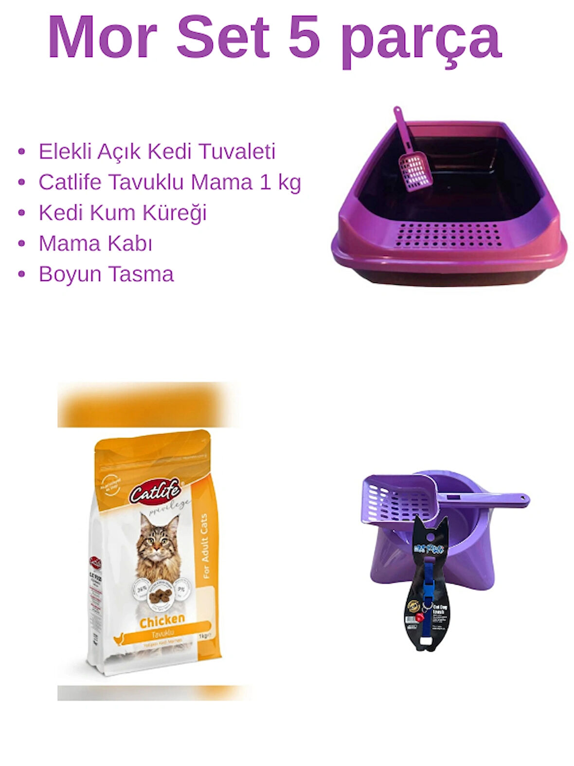 MOR KEDİ TUVALET SETİ 5 PARÇA