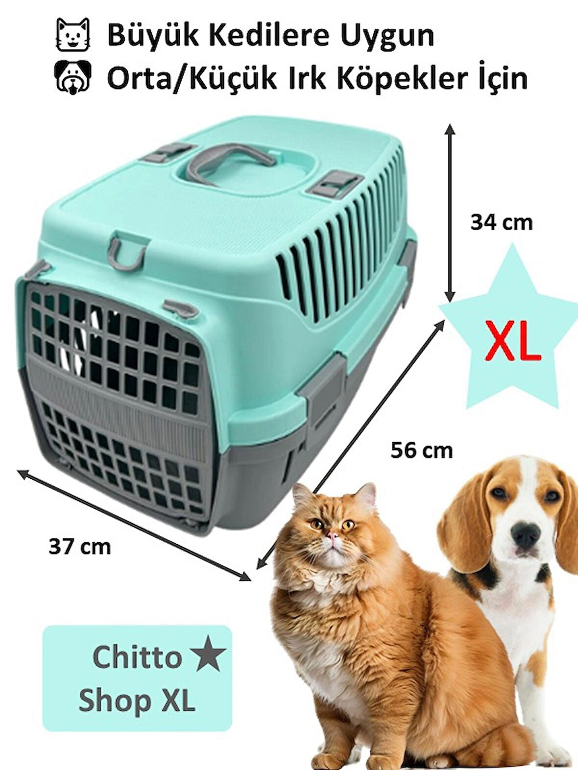 Büyük Kedi & Orta Irk Köpek Taşıma Çantası – 37×56×34 cm - YEŞİL