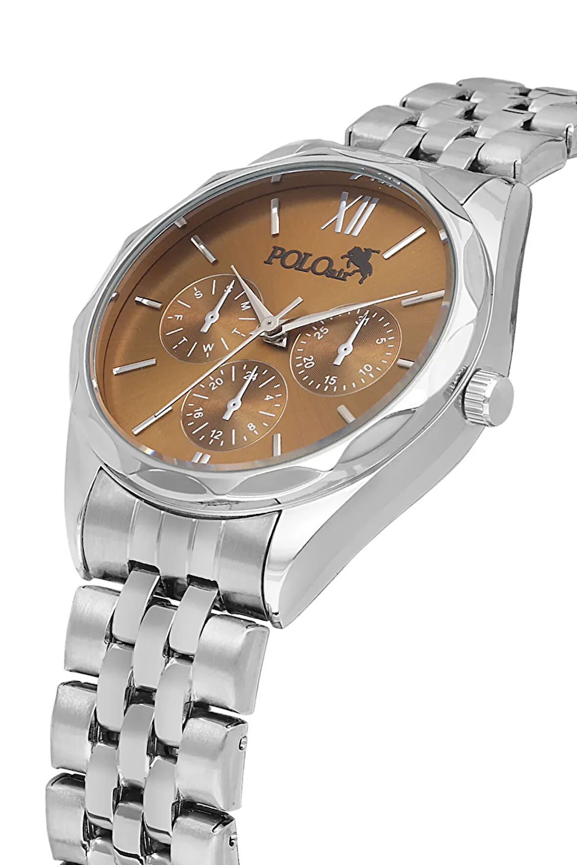 Spor Şık Kadın Kol Saati Gümüş Kahve Renk PL-1552B5x