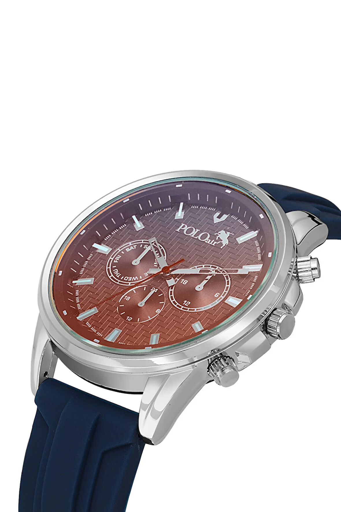 Silikon Kordon Renkli Cam Erkek Kol Saati Lacivert Gümüş Renk PL-0986E2x