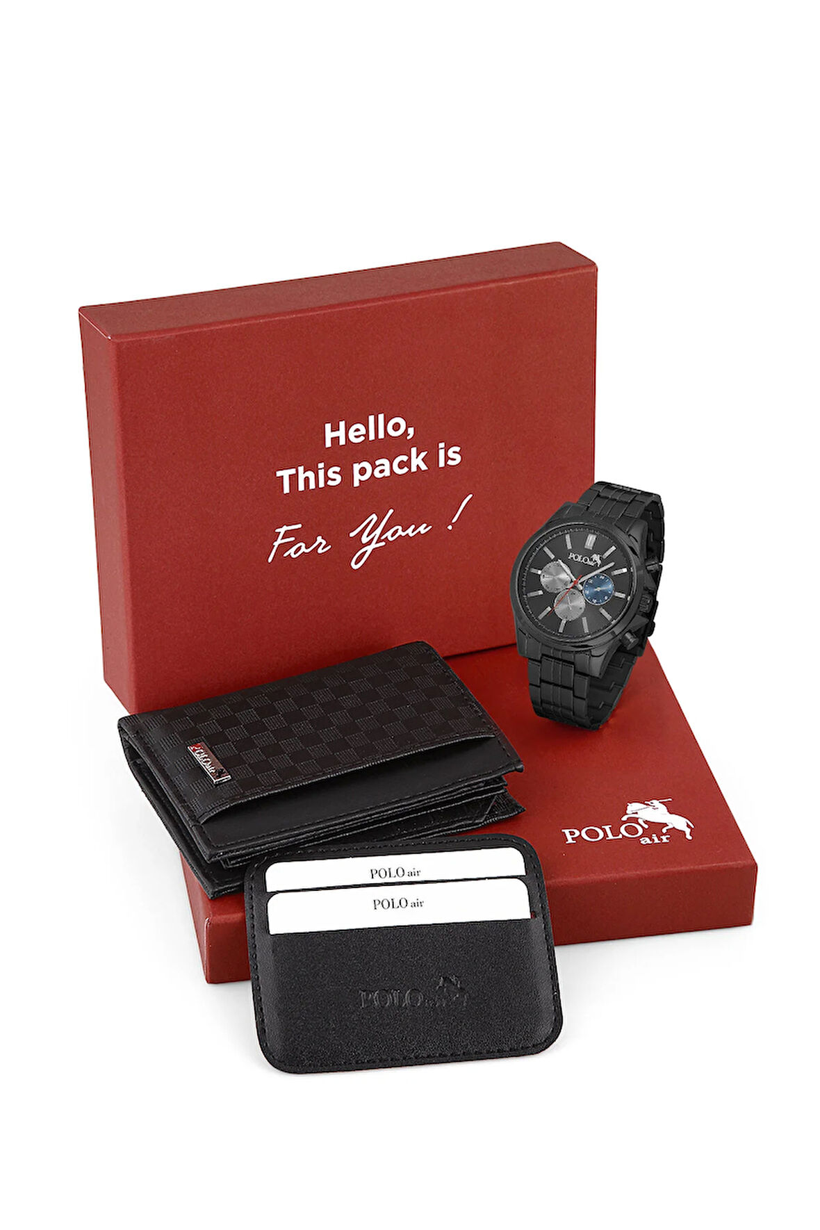 Erkek Kol Saati Ve Dama Desen Cüzdan Hediyelik Kutusunda Kombin Siyah Renk PL-7019E1