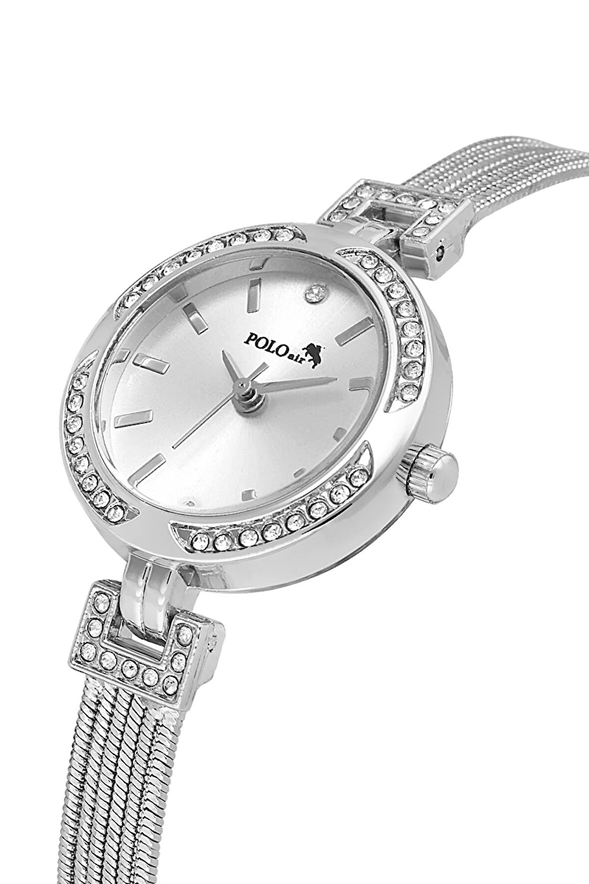 Lüx Taşlı Hasır Metal Kordon Kadın Kol Saati Gümüş Renk PL-1547B2x