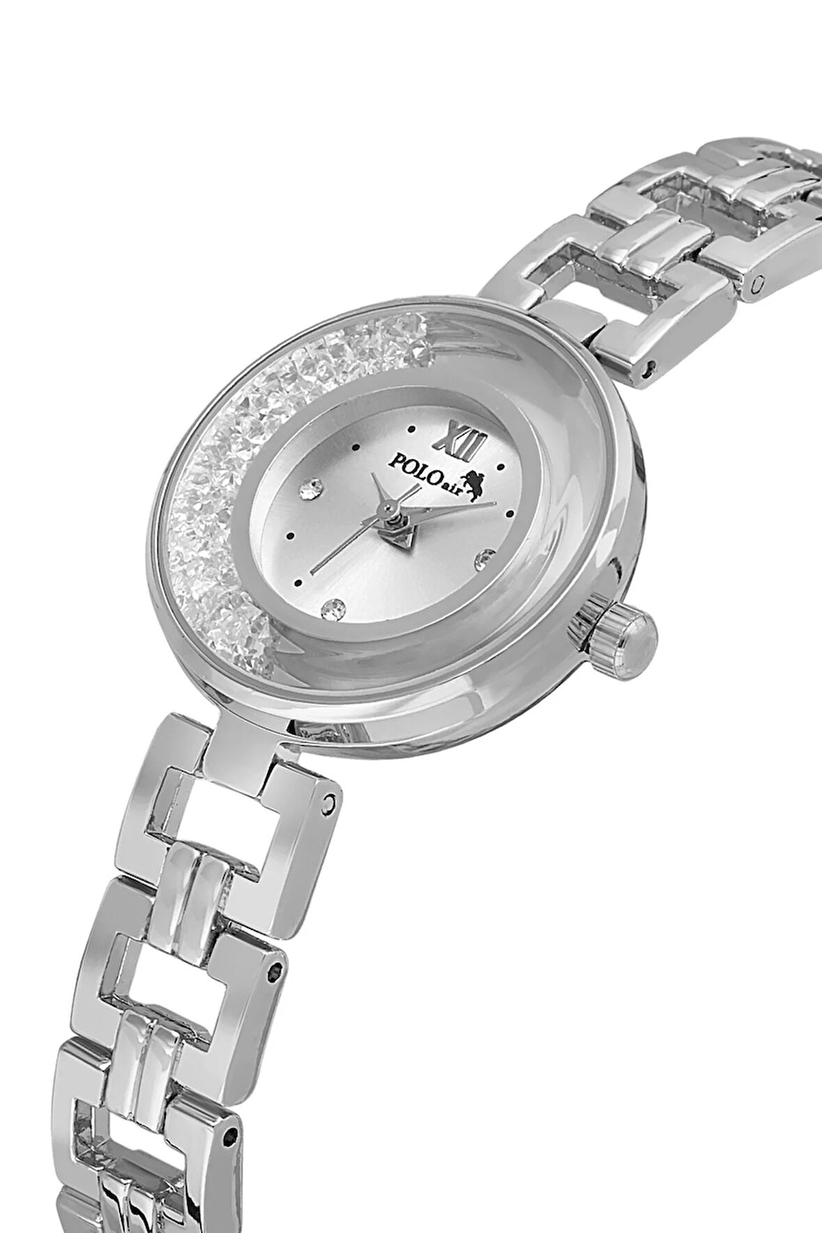 Lüx Taşlı Zincir Kordon Kadın Kol Saati Gümüş Renk PL-1539B2x