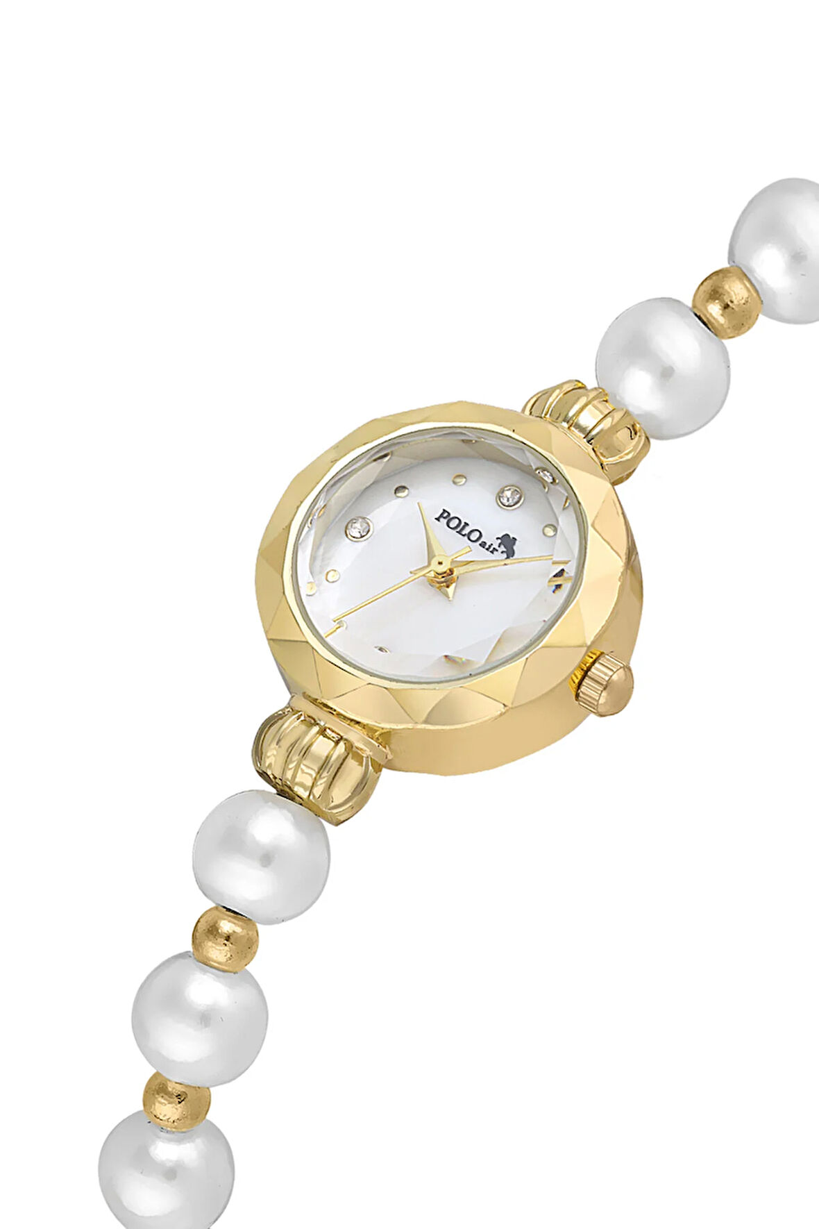 Zarif İnci Görünümlü Kadın Kol Saati Gold Beyaz Renk PL-1530B1x