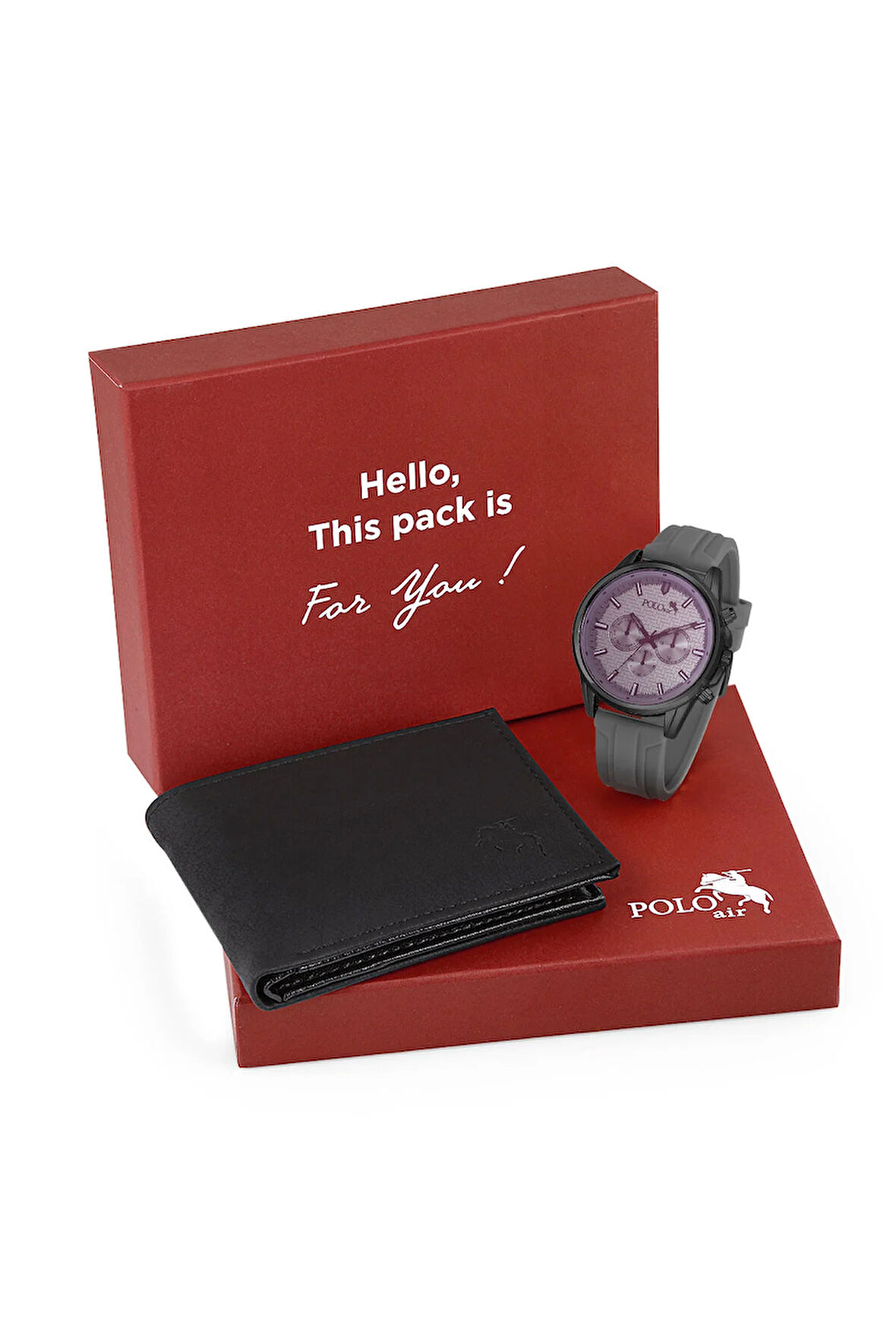 Renkli Cam Erkek Kol Saati Ve Cüzdan Hediyelik Kutusunda Kombin Gri Siyah Renk PL-7004E3
