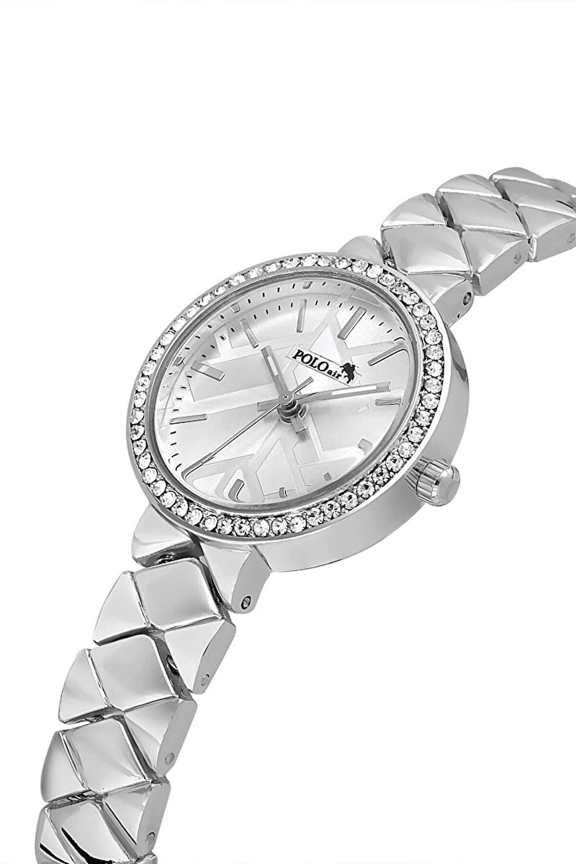 Lüx Taşlı Baklava Desen Kadın Kol Saati Gümüş Renk PL-1537B2x