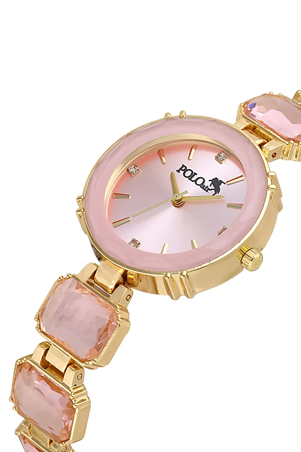Lüx Taşlı Kordon Kadın Kol Saati Gold Pembe Renk PL-1533B3x
