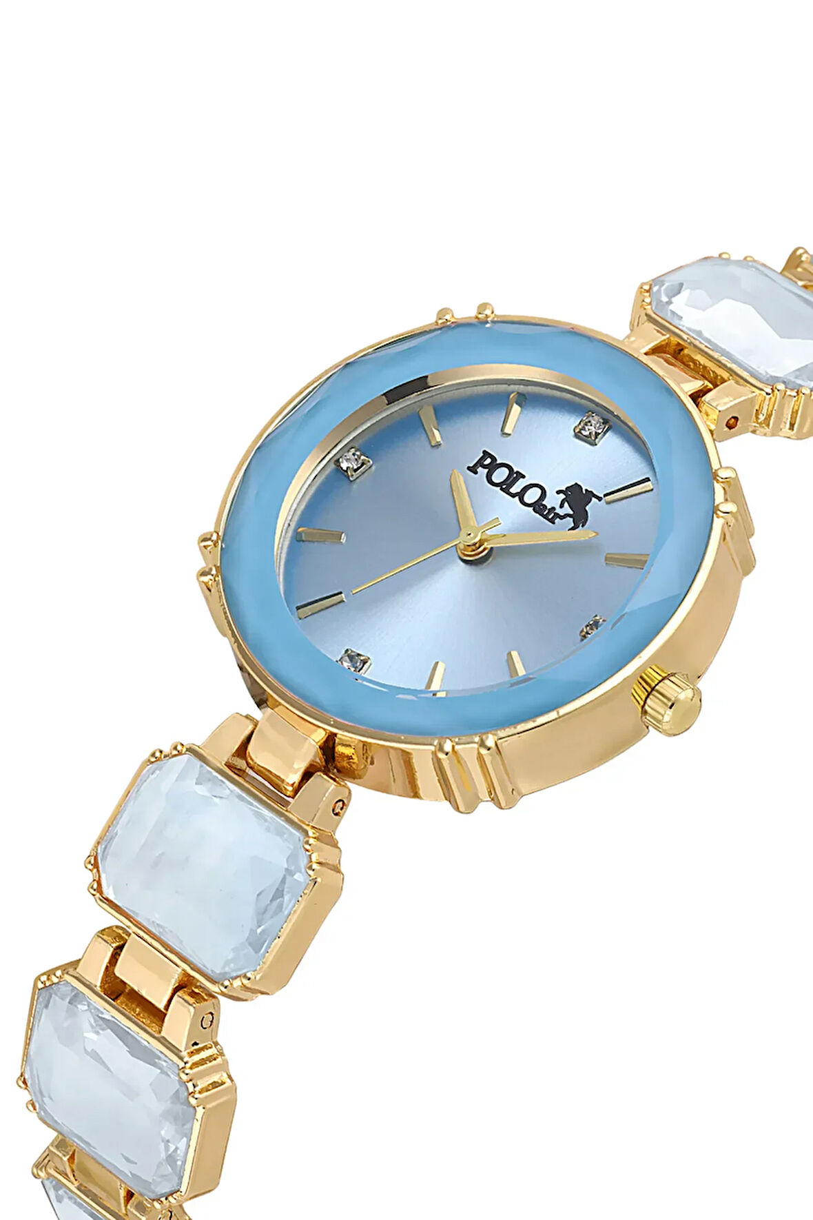 Lüx Taşlı Kordon Kadın Kol Saati Gold Mavi Renk PL-1533B4x
