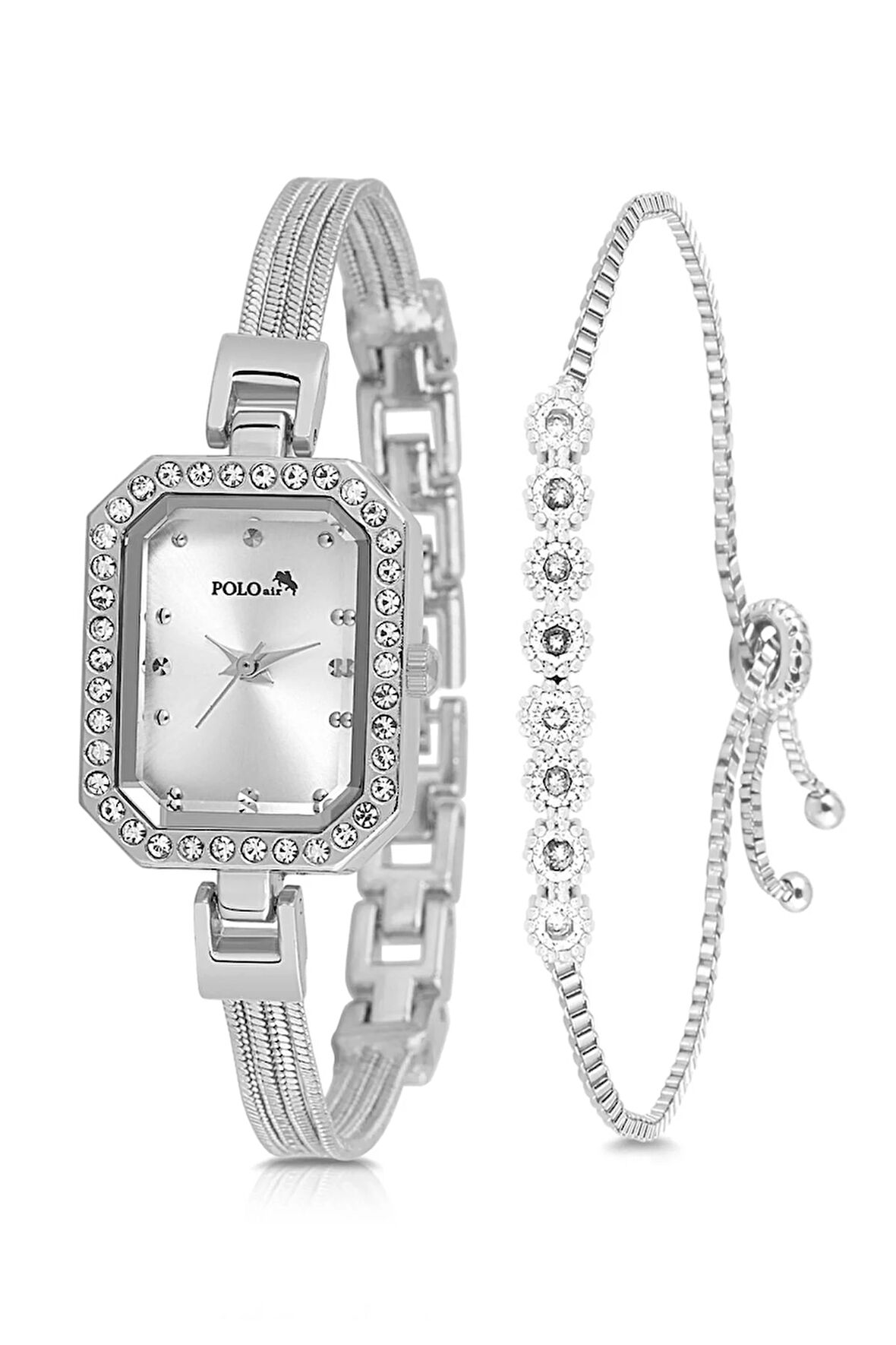 Hasır Metal Kordon Kadın Kol Saati Zirkon Taşlı Su Yolu Bileklik Kombin Gümüş Renk PL-1545B2