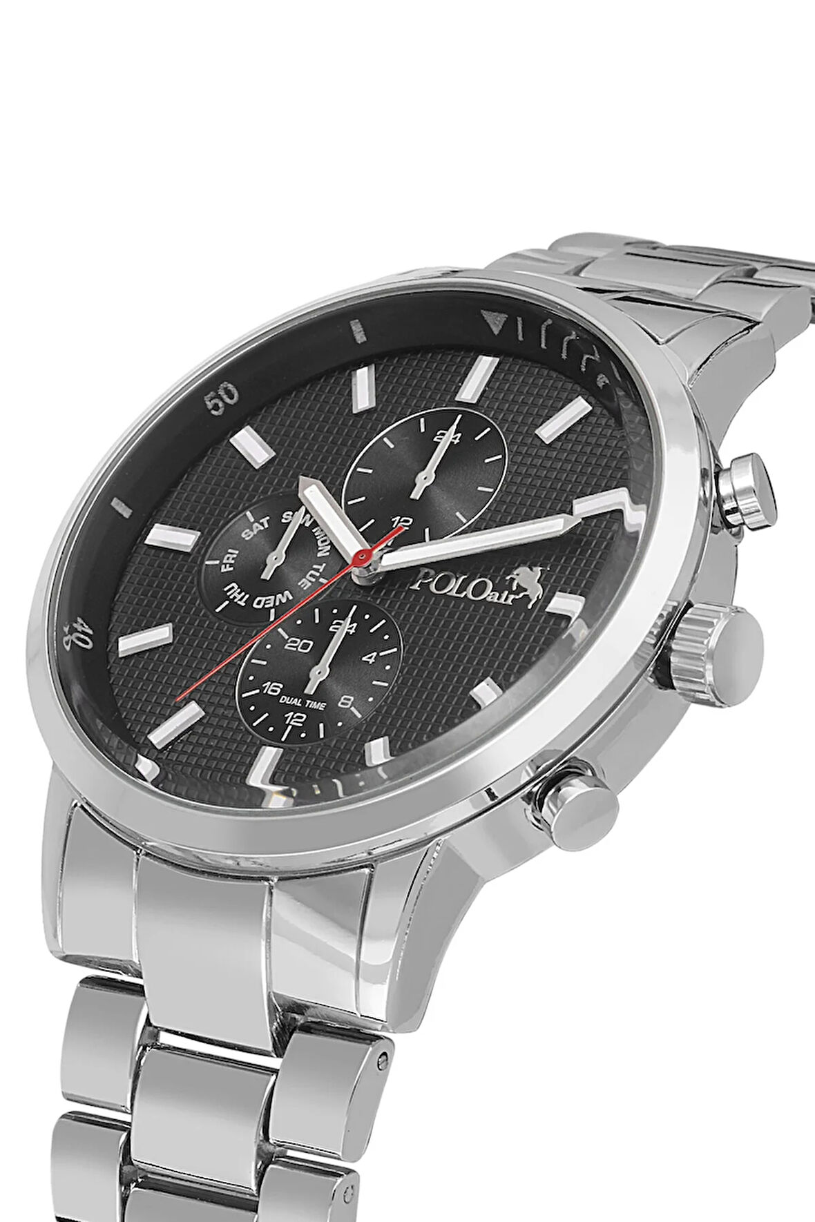 Spor Metal Erkek Kol Saati Gümüş Siyah Renk PL-0998E3x