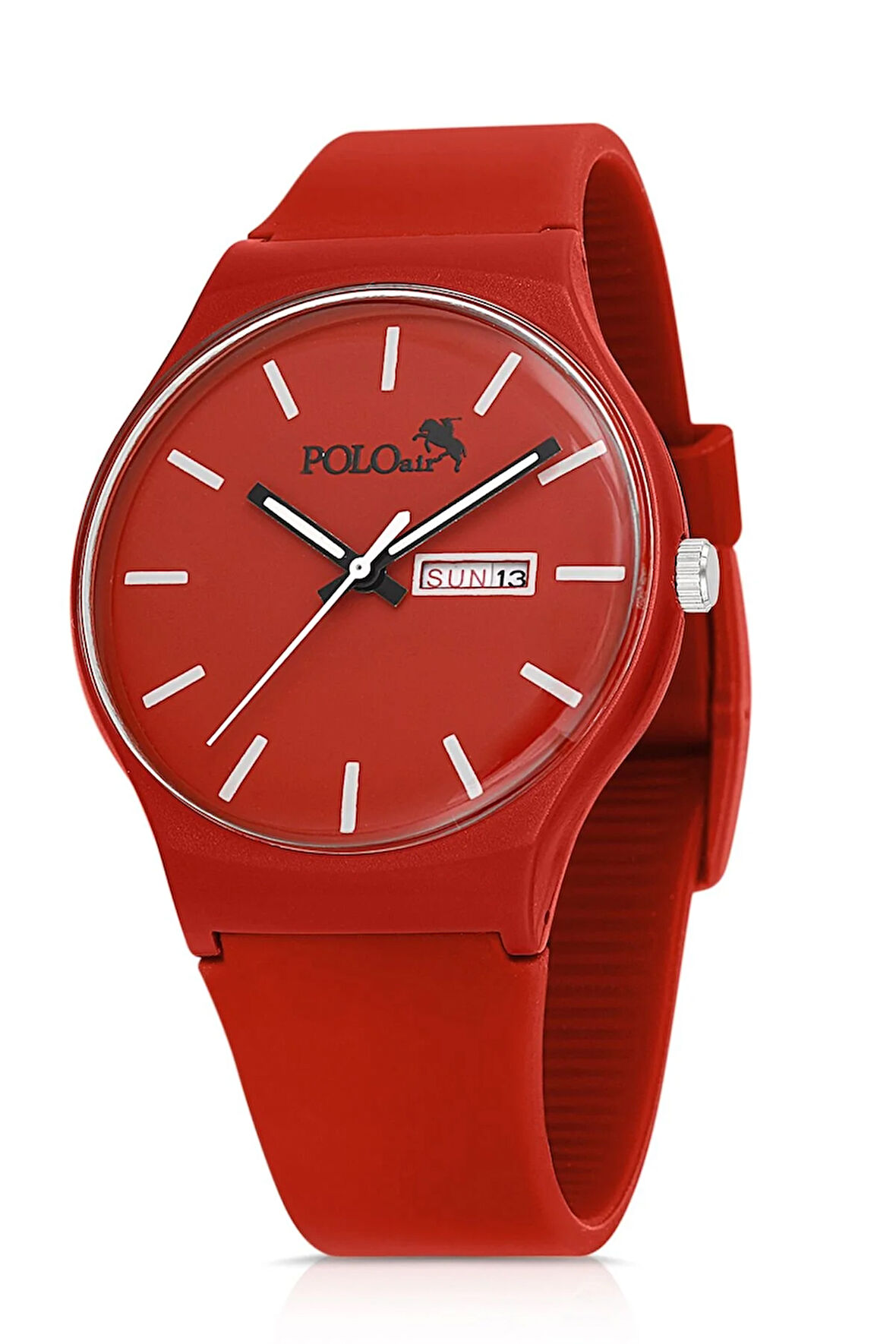 Spor Unisex Silikon Kordon Gün Ay Takvimli Kol Saati Kırmızı Renk PL-1555B4x