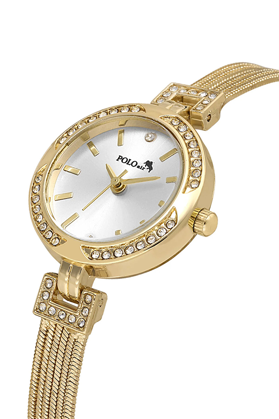 Lüx Taşlı Hasır Metal Kordon Kadın Kol Saati Gold Renk PL-1547B1x