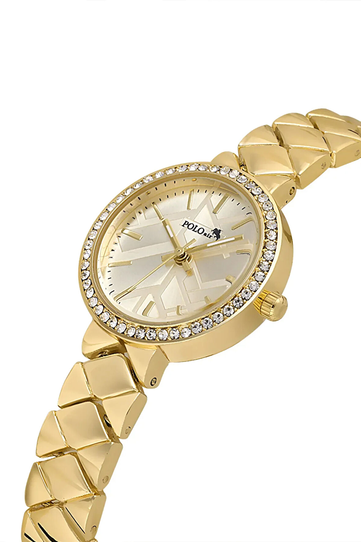 Lüx Taşlı Baklava Desen Kadın Kol Saati Gold Renk PL-1537B1x