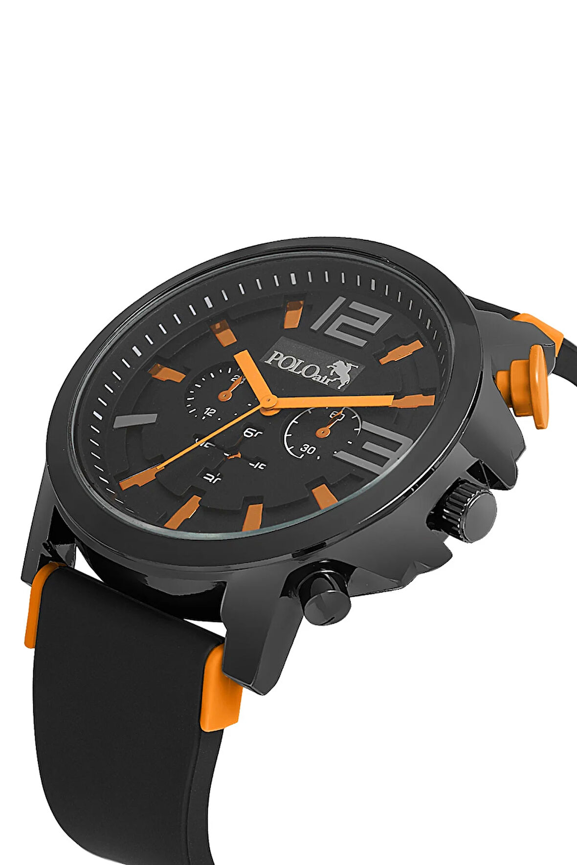 Silikon Kordon Spor Erkek Kol Saati Siyah Turuncu Renk PL-0983E4x