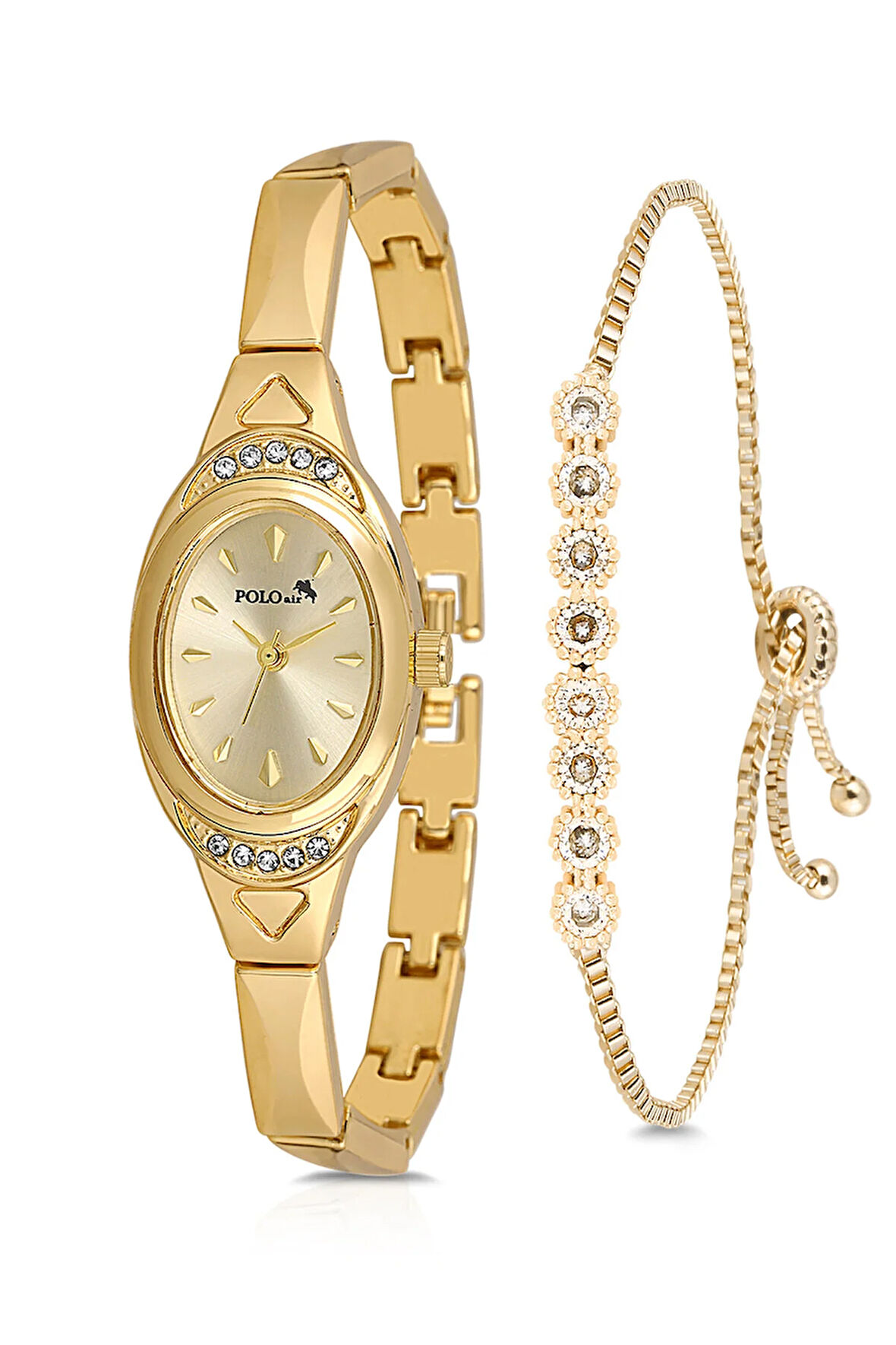 Vintage Kadın Kol Saati Zirkon Taşlı Su Yolu Bileklik Kombin Gold Renk PL-1542B1