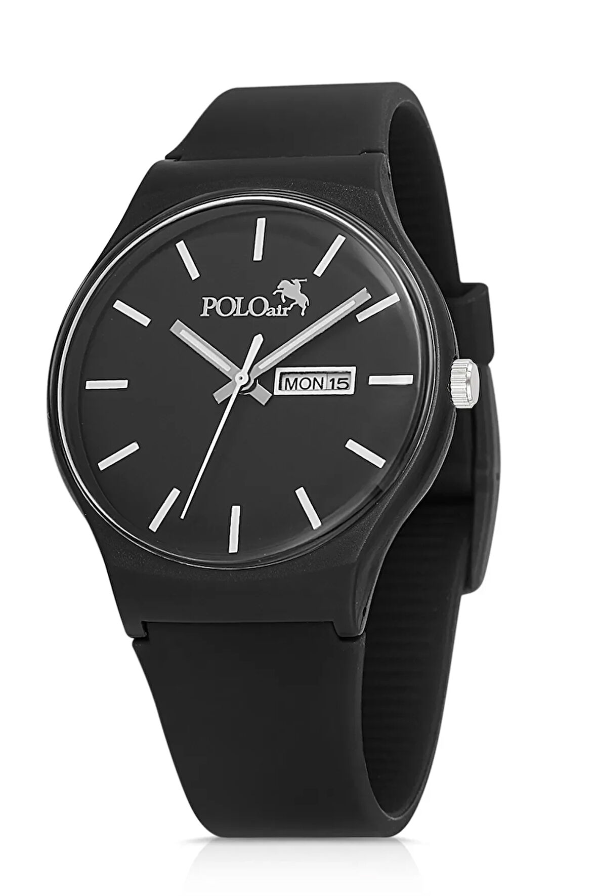 Spor Unisex Silikon Kordon Gün Ay Takvimli Kol Saati Siyah Renk PL-1555B2x