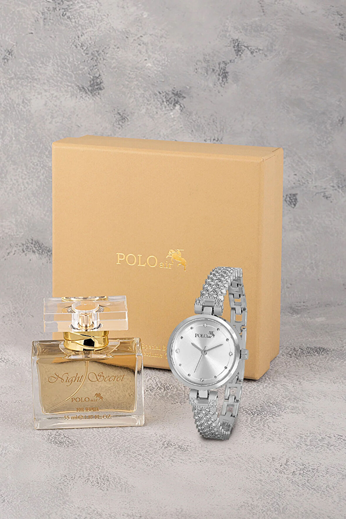Lüx Taşlı Kadın Kol Saati Ve Parfüm Seti Hediyelik Kutsunda Kombin Gümüş Renk ST-2175S2