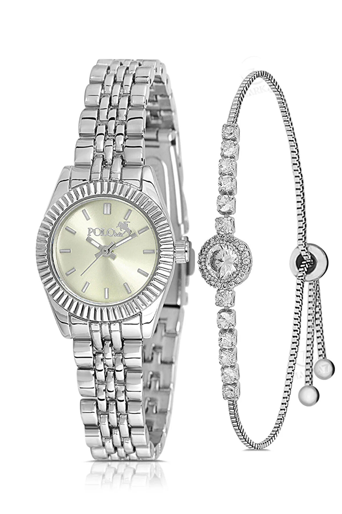 Zarif Kadın Kol Saati Zirkon Taşlı Yuvarlak Bileklik Kombin Gümüş Açık Yeşil Renk PL-1553B6