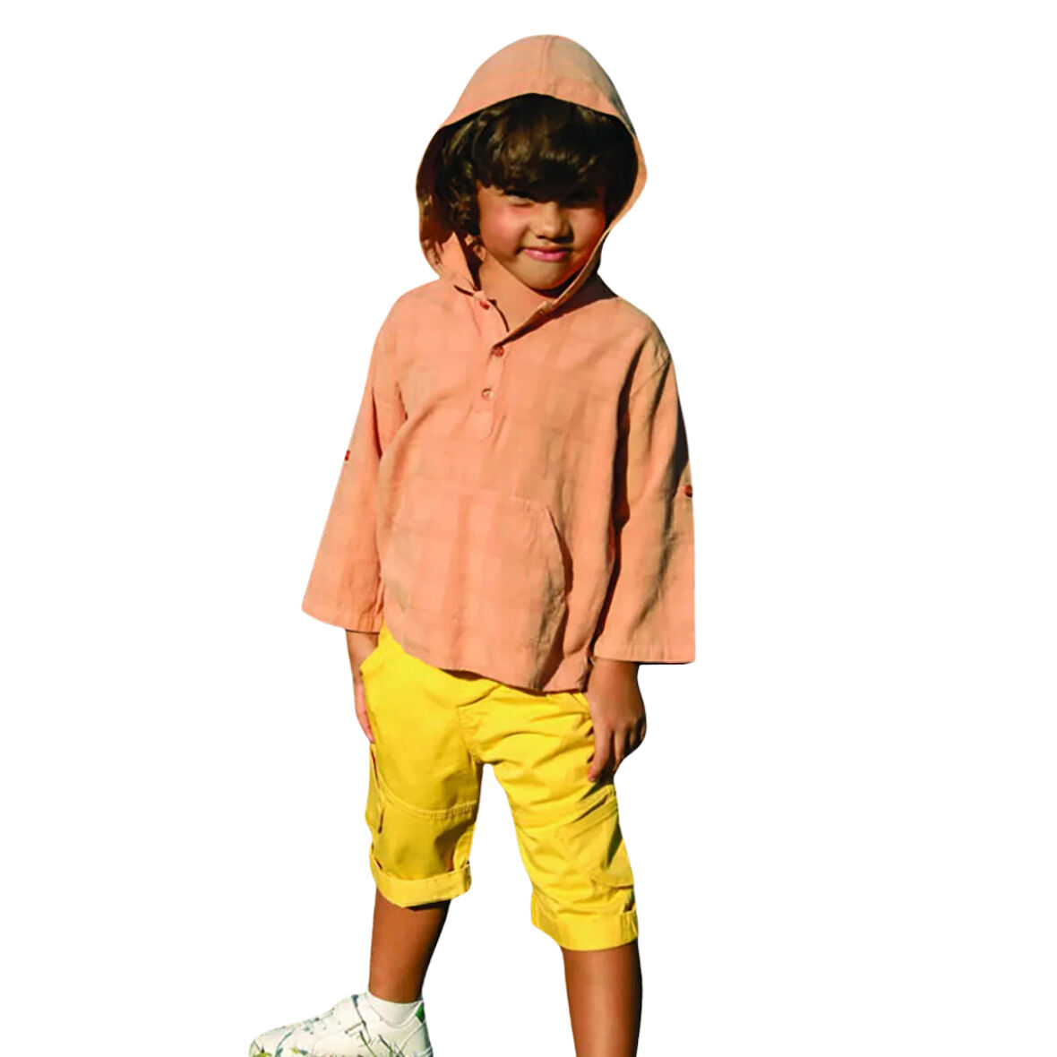Erkek Çocuk Kapüşonlu Kanguru Cepli Pamuk Gömlek – Yumuşak Kumaş, Katlanabilir Kol