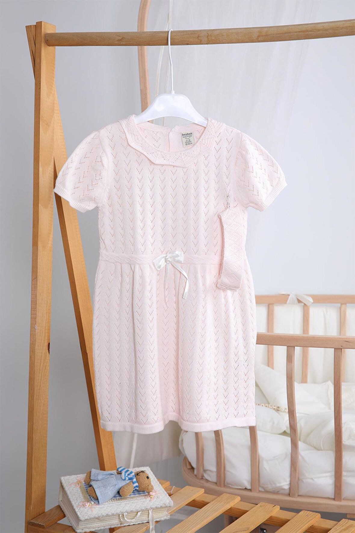 Saç Bantlı Bebe Yaka Triko Kız Bebek Elbise 5509