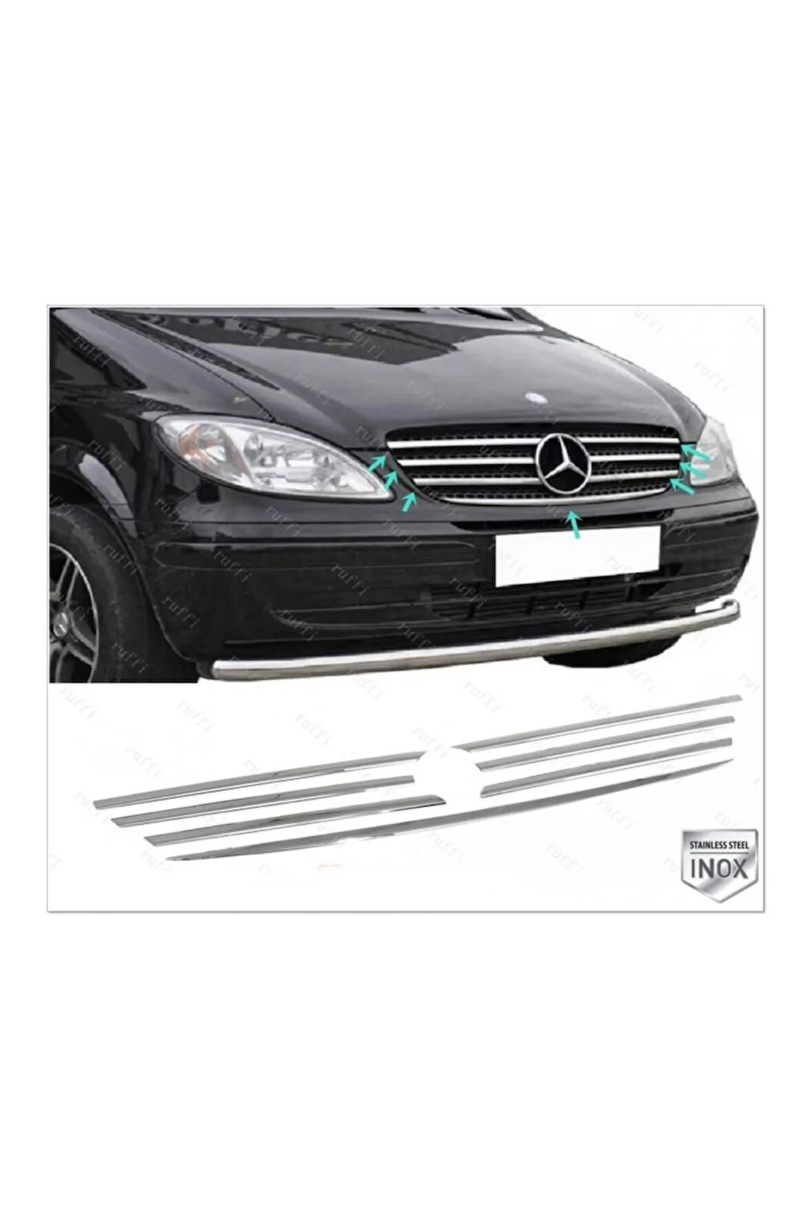Mercedes Vito W639 Uyumlu Krom Ön Panjur 7 Parça 2003-2010 Paslanmaz Çelik