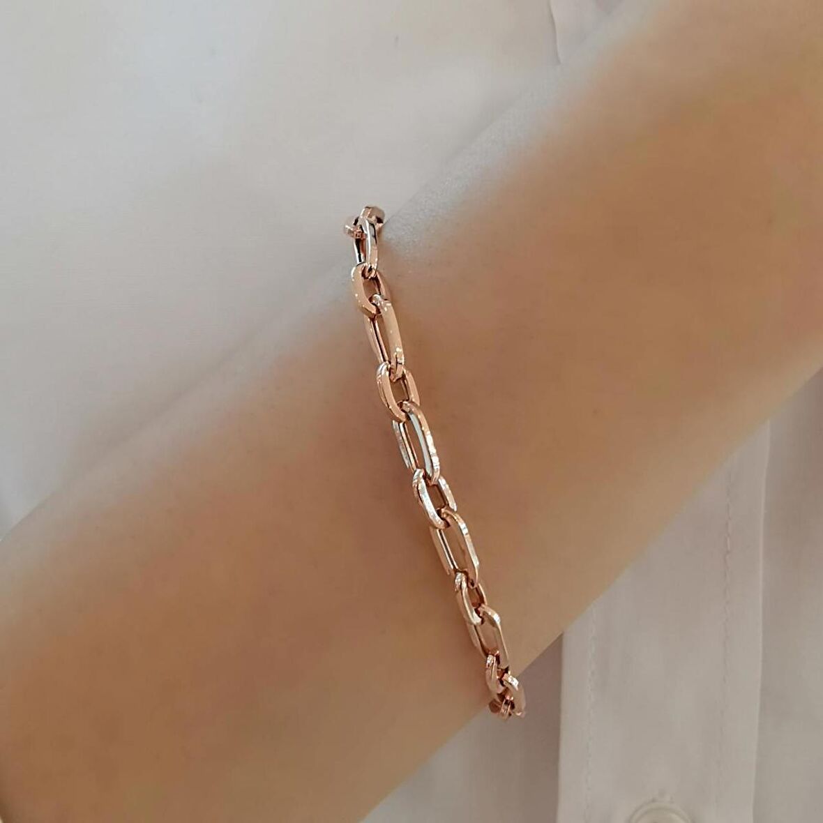 Boru Zincir Gümüş Bileklik Rose