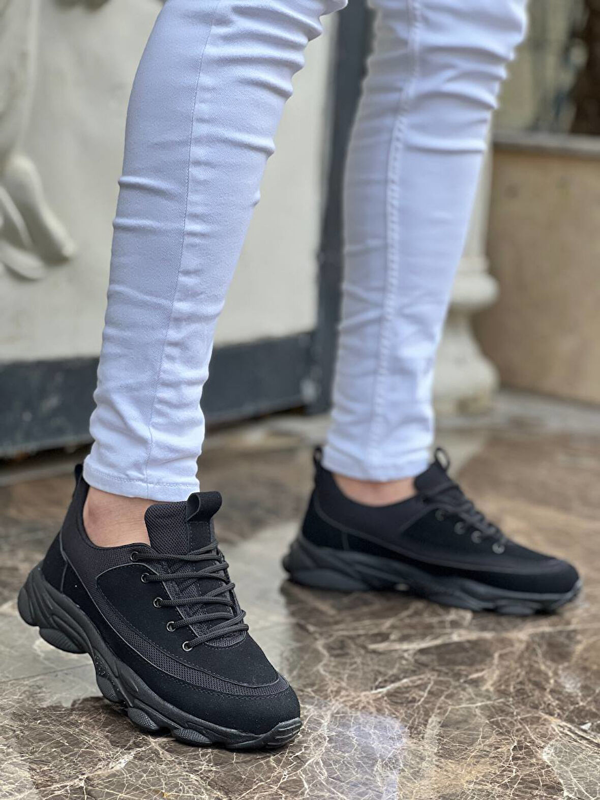 ET-KB-707 Siyah Süet Siyah Yüksek Taban Bağcıklı Günlük Erkek Ayakkabı