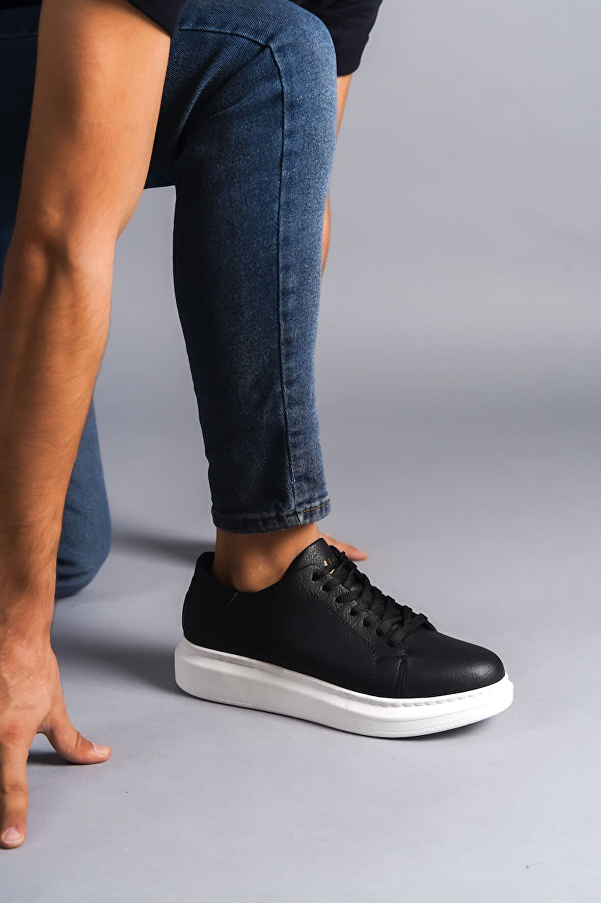 ET151 Boost Bağcıklı Cilt Erkek Günlük Sneaker Ayakkabı BT - Siyah