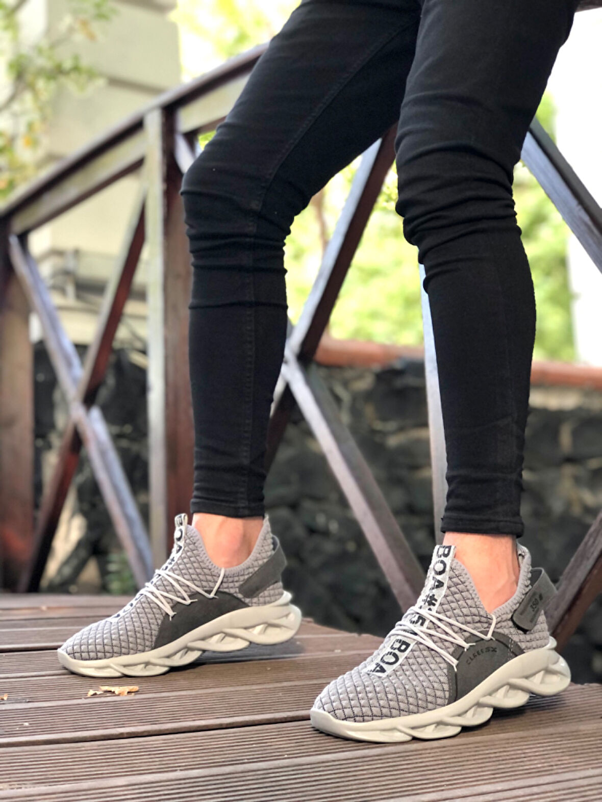 ET0350 Yüksek Taban Tarz Sneakers Cırt Detaylı Gri Erkek Spor Ayakkabısı