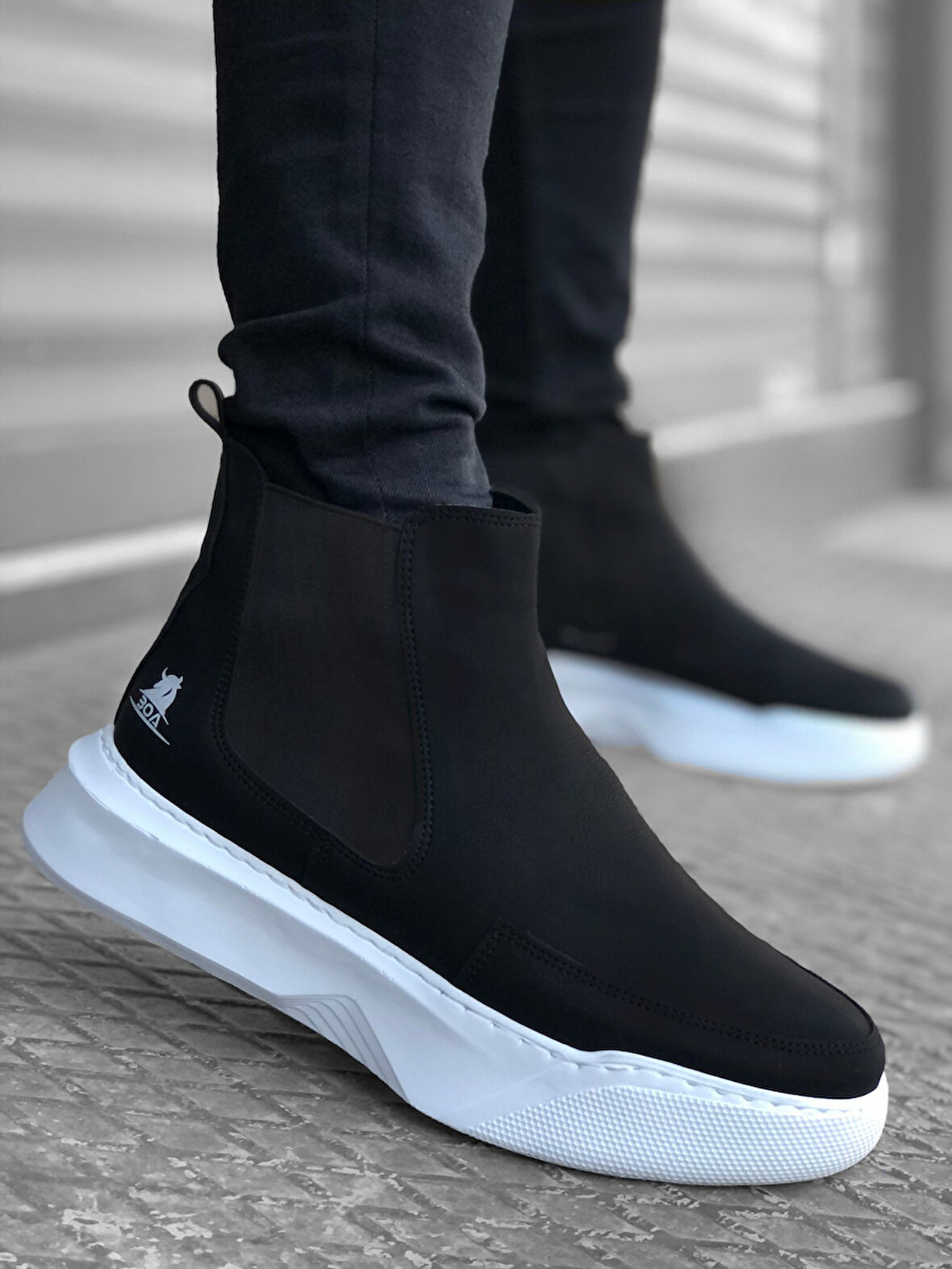 ET0150 Bağcıksız Bantlı Erkek Yüksek Taban Siyah Spor Bot