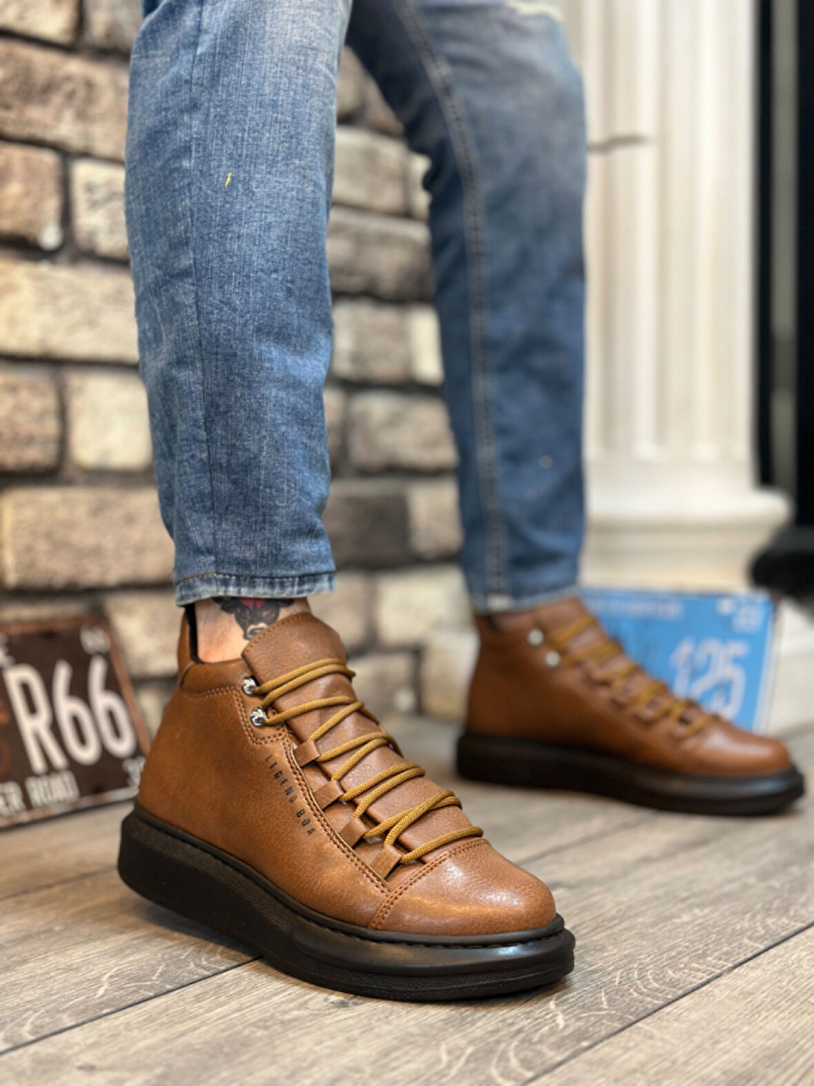 ET0312 Bağcıklı Yüksek Taba Siyah Taban Erkek Tarz Spor Bot