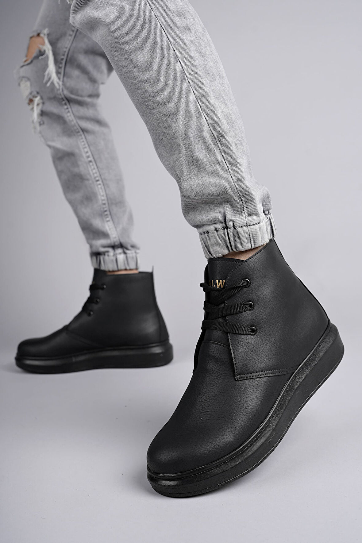 ET207 Oslo Bağcıklı Cilt Erkek Günlük Spor Bot ST - Siyah