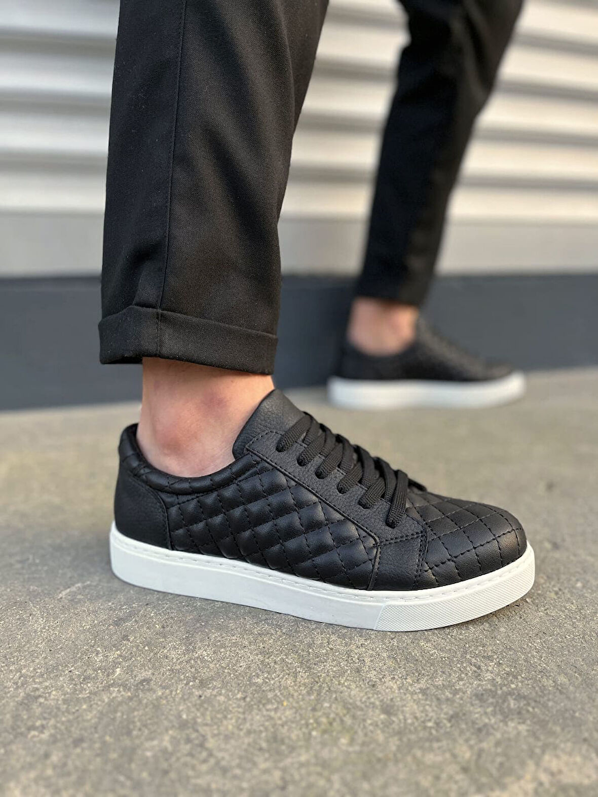 JET-166 Prestige Bağcıklı Cilt Kapitone Desenli Erkek Günlük Sneaker Ayakkabı CBT - Siyah