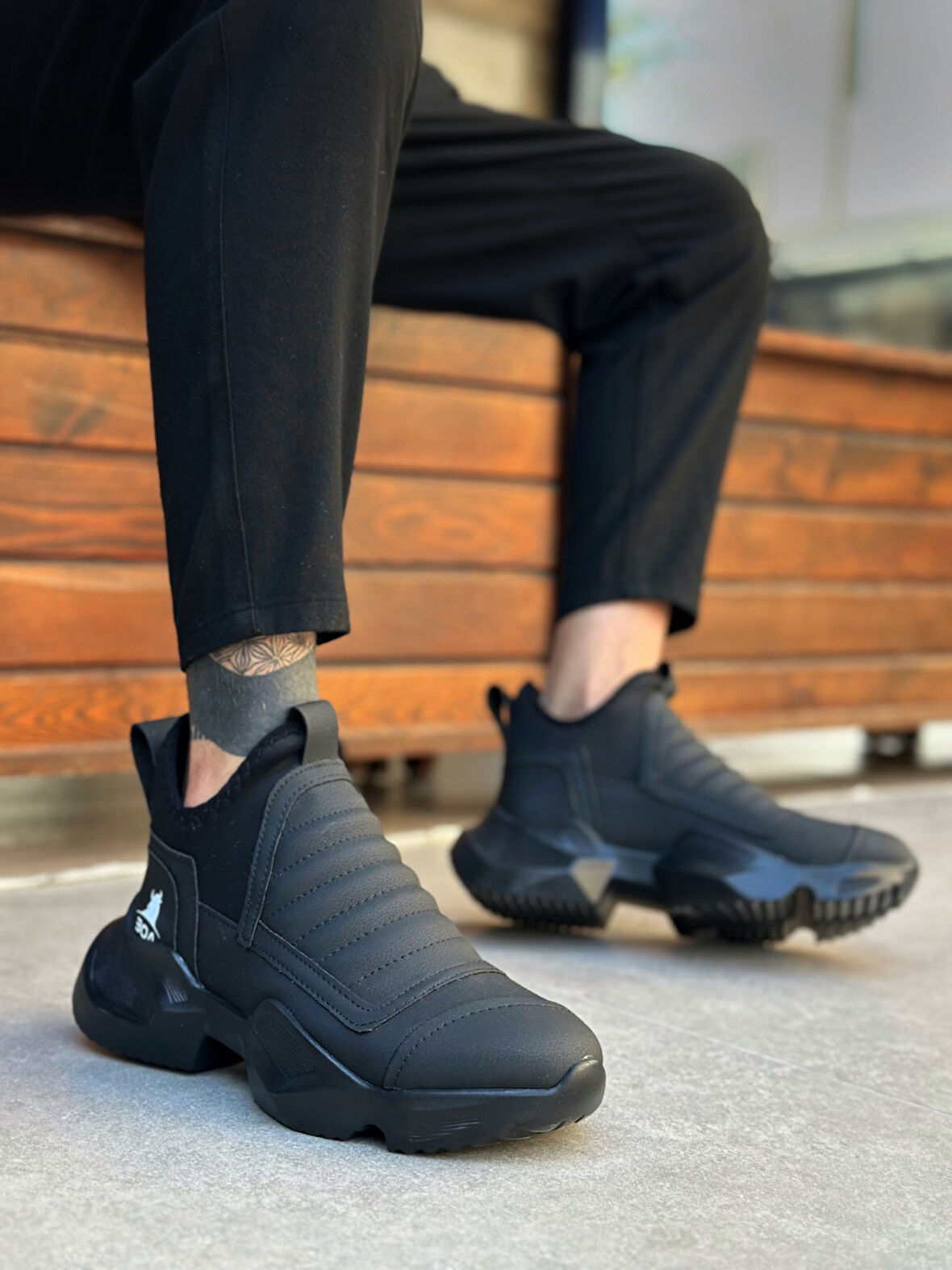 ET0401 Bağcıksız Rahat Yüksek Taban Erkek Spor Yarım Bilek Bot