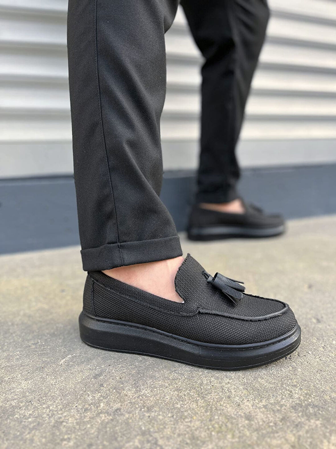 JET-154 Blaze Bağcıksız Püsküllü Keten Erkek Günlük Spor Klasik Ayakkabı KST - Siyah