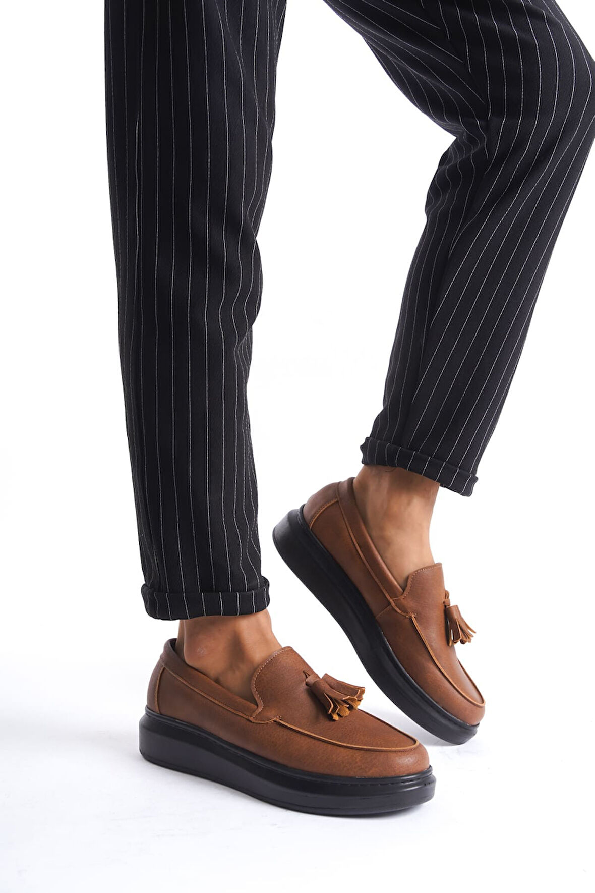 ET154 Blaze Bağcıksız Püsküllü Cilt Erkek Günlük Spor Klasik Ayakkabı ST - Taba