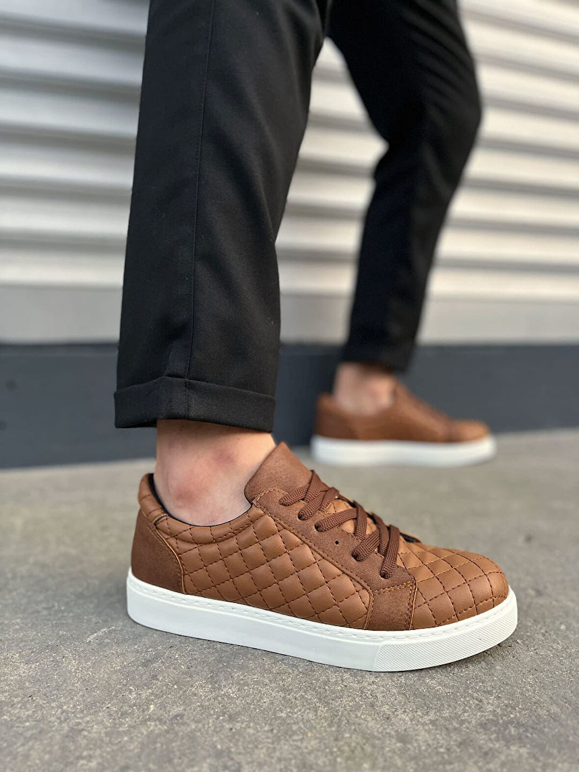 JET-166 Prestige Bağcıklı Cilt Kapitone Desenli Erkek Günlük Sneaker Ayakkabı CBT - Taba