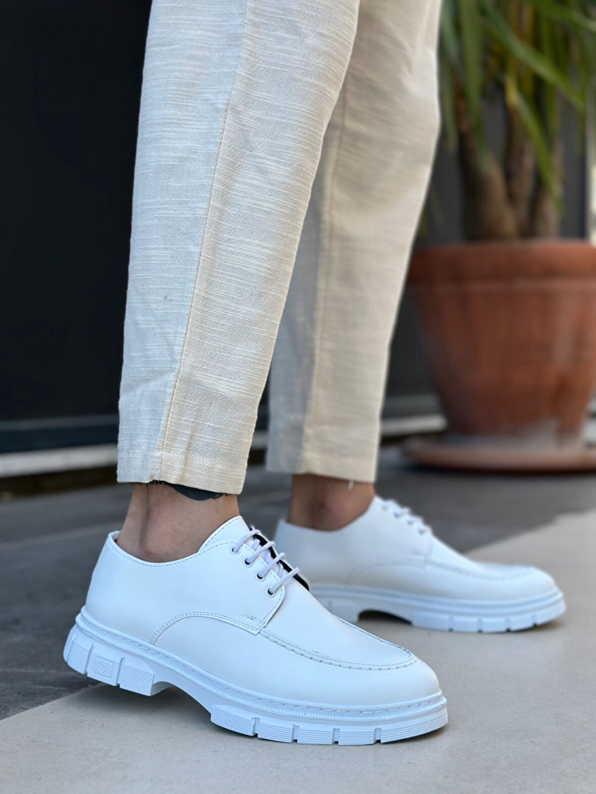 ET0237 Bağcıklı Cilt deri Klasik Yüksek Taban Beyaz Casual Erkek Ayakkabı