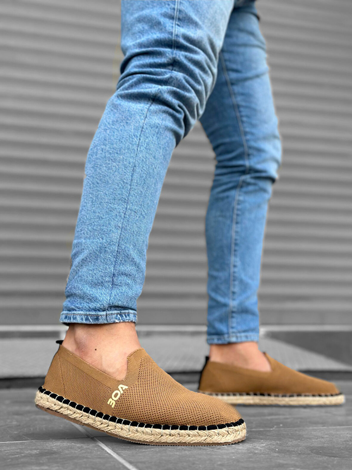 ET0224 Rahat Düz Taban Espadril Örme Triko Taba Günlük Erkek Ayakkabı