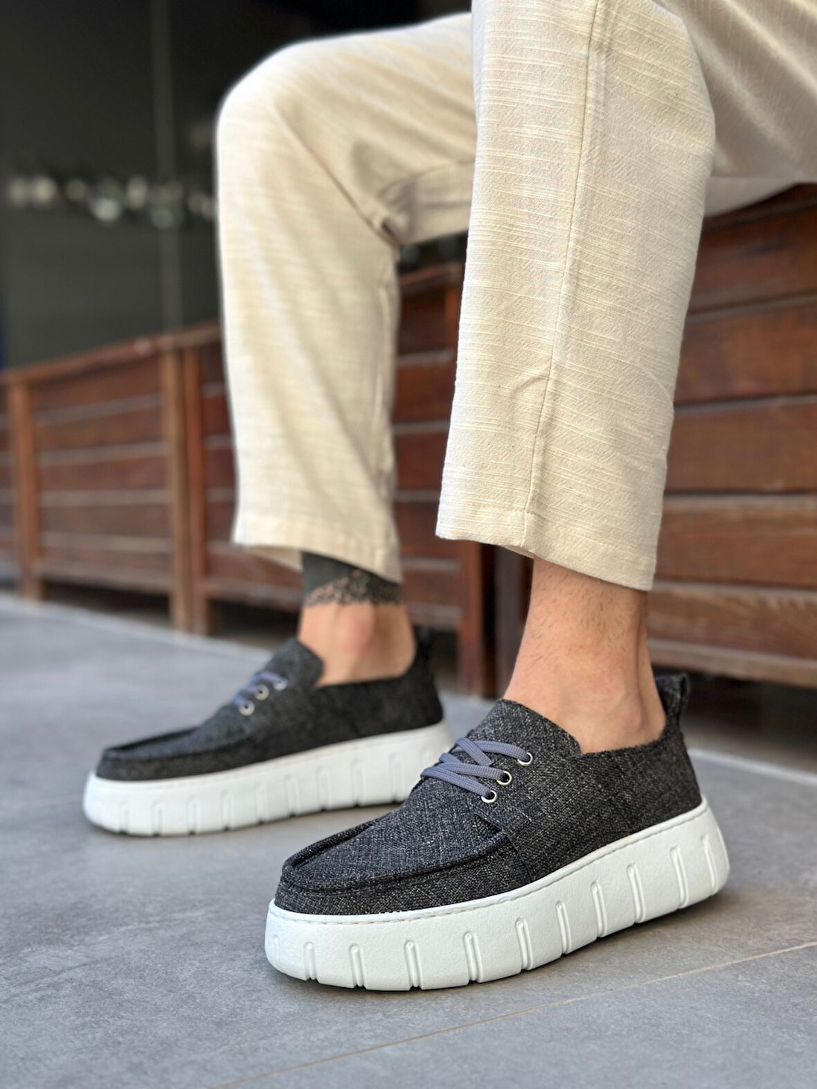 ET0676 Gri Keten Yüksek Taban Erkek Yazlık Ayakkabı