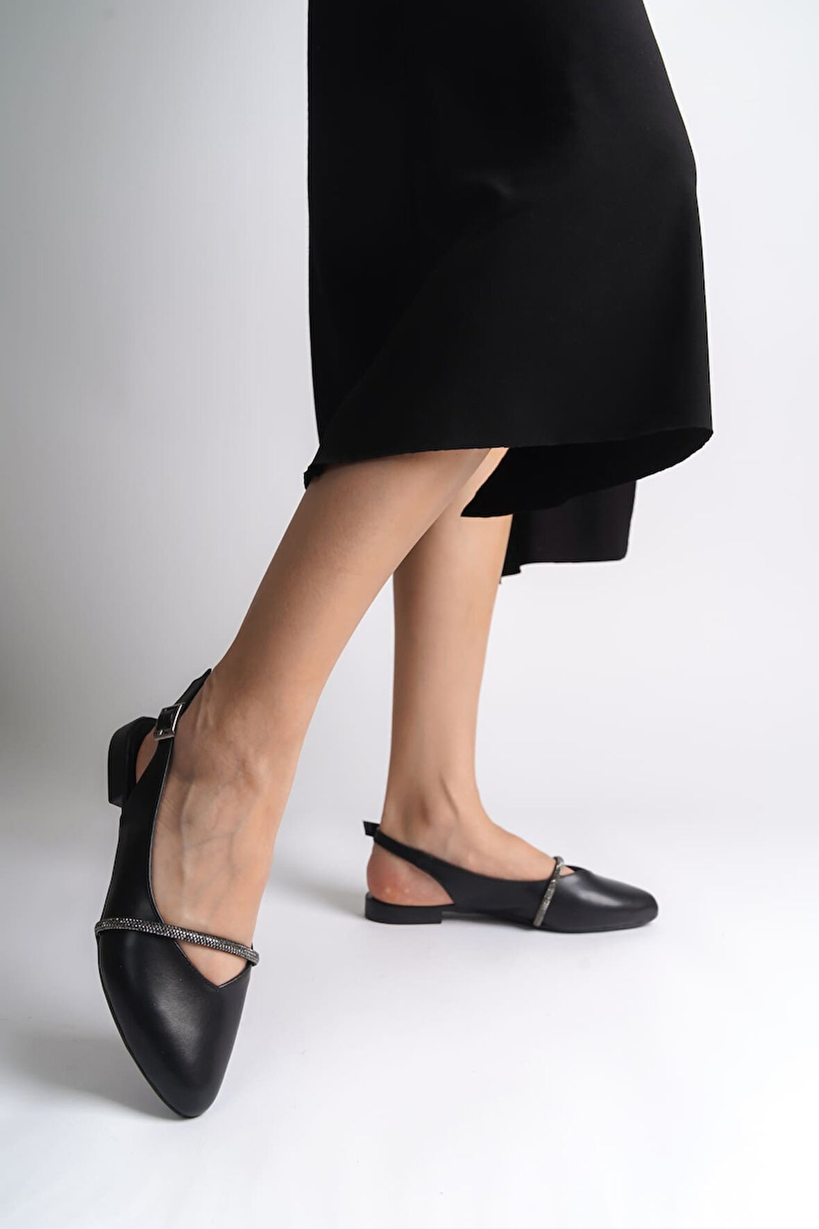 JET-ALLISON Tokalı Ortopedik Rahat Taban Taş Detaylı Kadın Babet Ayakkabı  CST - Siyah