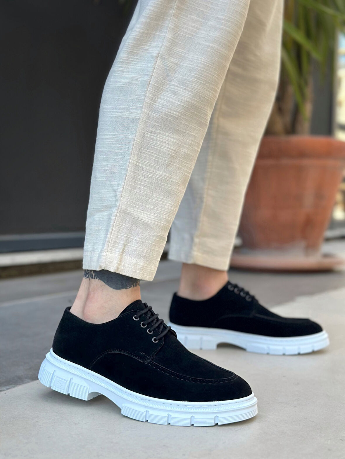 ET0237 Bağcıklı Klasik Yüksek Taban Siyah Süet Casual Erkek Ayakkabı