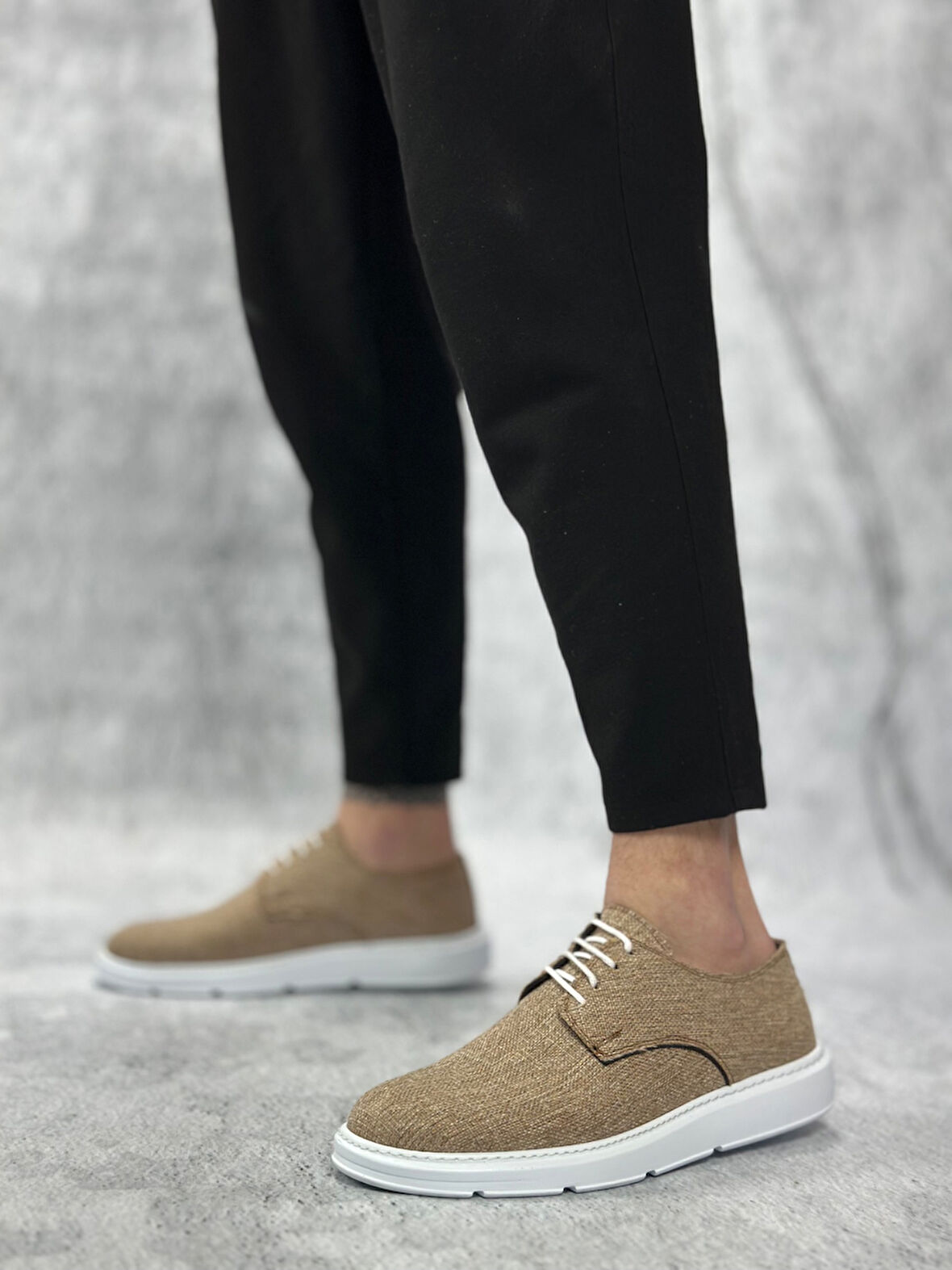 ET0003 Bağcıklı Klasik Spor Keten Hardal Beyaz Taban Casual Erkek Ayakkabı