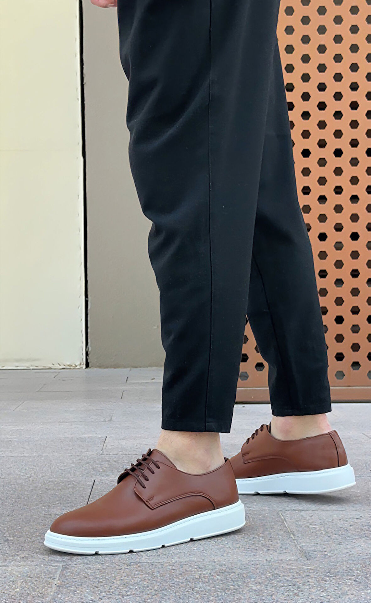 ET0003 Bağcıklı Klasik Taba Beyaz Kalın Taban Casual Erkek Ayakkabı