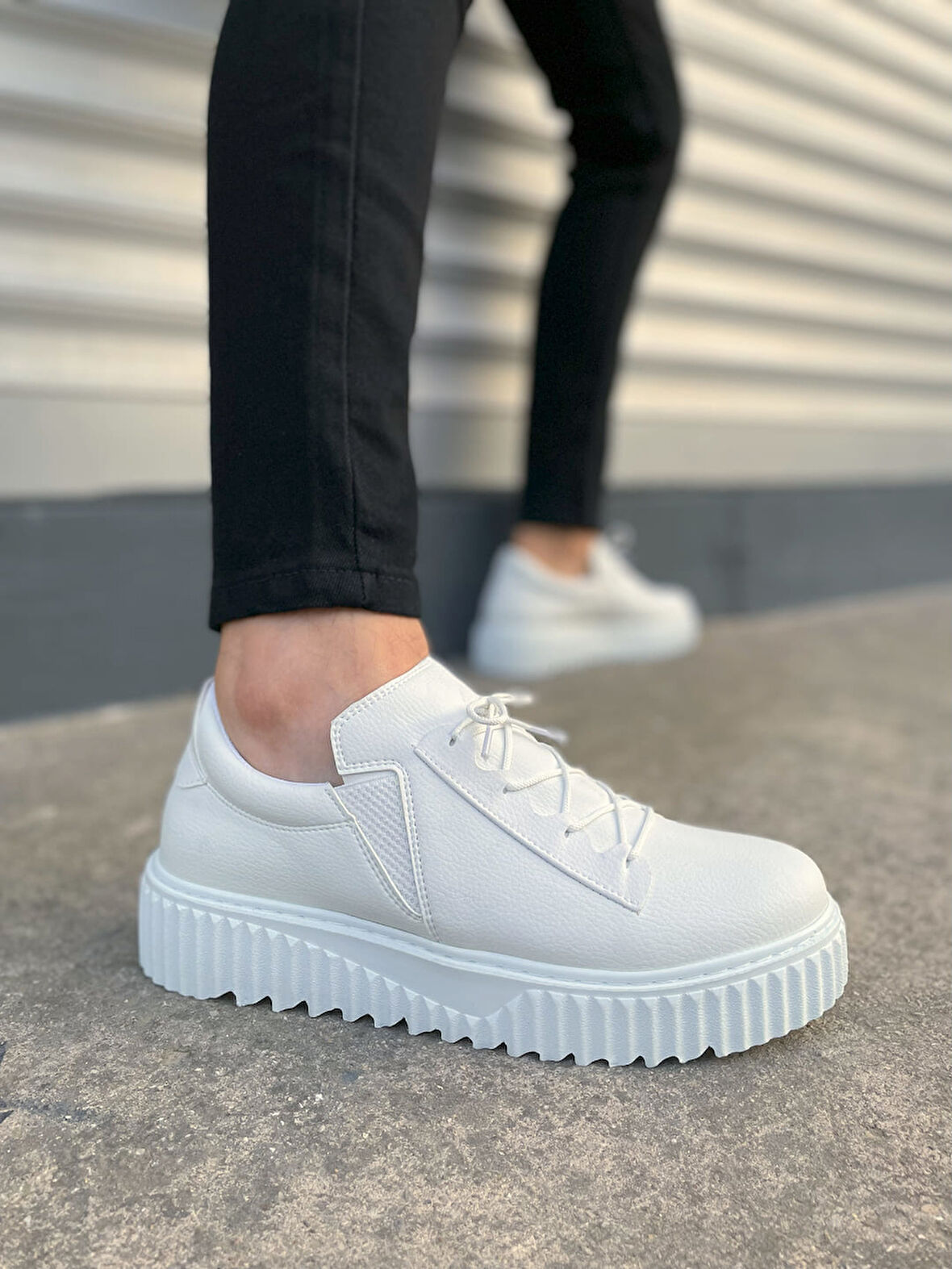 JET-502 Bold Bağcıklı Cilt Erkek Günlük Sneaker Ayakkabı CBT - Beyaz